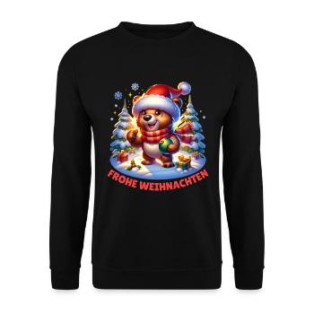 Frohe Weihnachten Lustiger Bär - Unisex Pullover - Schwarz - Vorne - Alina (178cm) & Michal (187cm)