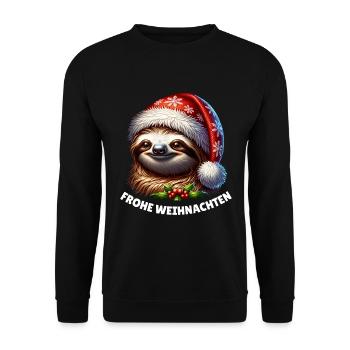 Witzig Frohe Weihnachten Faultier Christmas Xmas - Unisex Pullover - Schwarz - Vorne - Alina (178cm) & Michal (187cm)