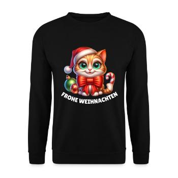 Frohe Weihnachten Lustige Katze - Unisex Pullover - Schwarz - Vorne - Alina (178cm) & Michal (187cm)