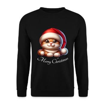Weihnachts Katze Merry Christmas Xmas - Unisex Pullover - Schwarz - Vorne - Alina (178cm) & Michal (187cm)