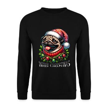Lustiger Mops Merry Christmas Xmas Weihnachten - Unisex Pullover - Schwarz - Vorne - Alina (178cm) & Michal (187cm)