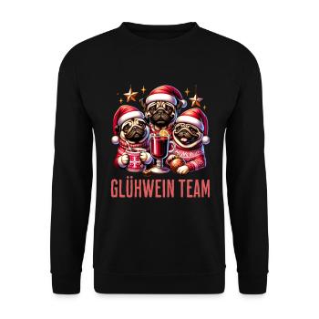 Glühwein Team Mops Weihnachten - Unisex Pullover - Schwarz - Vorne - Alina (178cm) & Michal (187cm)