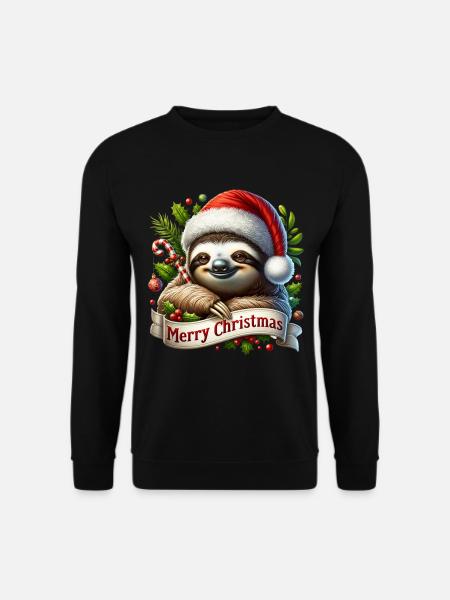 Faultier Merry Christmas Weihnachtsdeko Outfit - Unisex Pullover - Schwarz