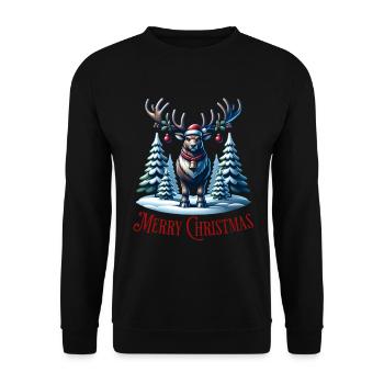 Merry Christmas Deer Christmas Hat - Unisex Sweatshirt - black - Front - Alina (178cm) & Michal (187cm)