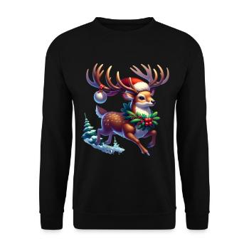 Weihnachts Rentier Geweih Xmas Comic - Unisex Pullover - Schwarz - Vorne - Alina (178cm) & Michal (187cm)