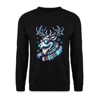Weihnachts Hirsch Cool Weihnachtsfeier - Unisex Pullover - Schwarz - Vorne - Alina (178cm) & Michal (187cm)