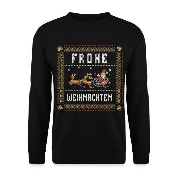 Frohe Weihnachten Ugly Christmas Weihnachtssprüche - Unisex Pullover - Schwarz - Vorne - Alina (178cm) & Michal (187cm)