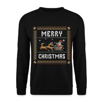 Merry Christmas Ugly Christmas Weihnachtsspruch - Unisex Pullover - Schwarz - Vorne - Alina (178cm) & Michal (187cm)