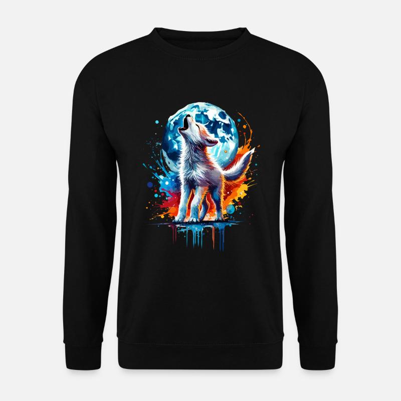 Kleiner bunter Aquarellwolf - Unisex Pullover - Schwarz