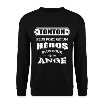 TONTON PLUS FORT QU'UN HEROS PLUS DOUX QU'UN ANGE - Sweat-shirt Unisexe - noir - Devant - Alina (178cm) & Michal (187cm)