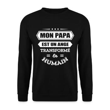 MON PAPA EST UN ANGE TRANSFORMÉ EN HUMAIN - Sweat-shirt Unisexe - noir - Devant - Alina (178cm) & Michal (187cm)