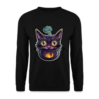 Chat Chaudron Chat Sorcière Halloween - Sweat-shirt Unisexe - noir - Devant - Alina (178cm) & Michal (187cm)