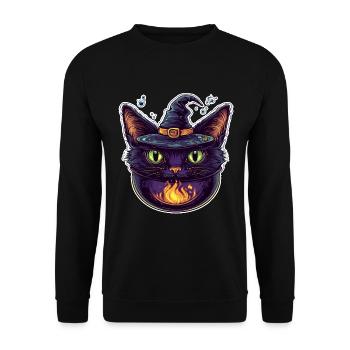 Chat Chaudron Chat Sorcière Halloween - Sweat-shirt Unisexe - noir - Devant - Alina (178cm) & Michal (187cm)