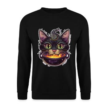 Chat Chaudron Chat Sorcière Halloween - Sweat-shirt Unisexe - noir - Devant - Alina (178cm) & Michal (187cm)