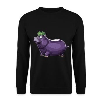 Hippopotamus Eggplant Funny Animal and Vegetable Motif - Unisex Sweatshirt - black - Front - Alina (178cm) & Michal (187cm)