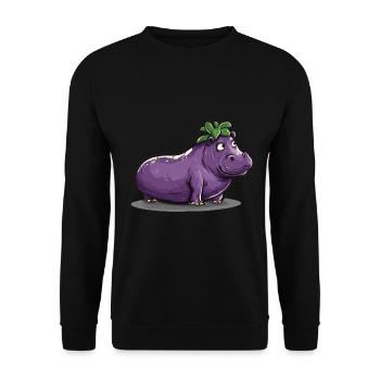 Hippopotamus Eggplant Funny Animal and Vegetable Motif - Unisex Sweatshirt - black - Front - Alina (178cm) & Michal (187cm)
