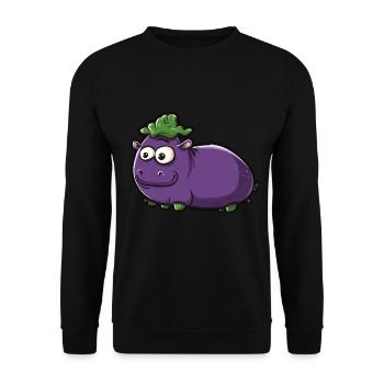 Hippopotamus Eggplant Funny Animal and Vegetable Motif - Unisex Sweatshirt - black - Front - Alina (178cm) & Michal (187cm)