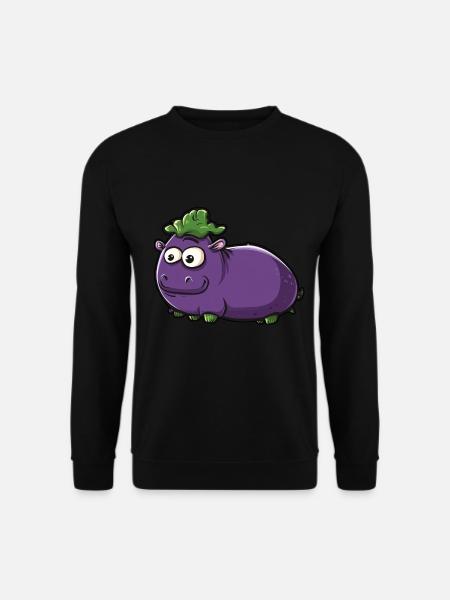 Nilpferd Aubergine Lustiges Tier und Gemüse Motiv - Unisex Pullover - Schwarz