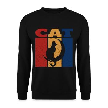 Cat On Crescent Moon Retro Design - Unisex Sweatshirt - black - Front - Alina (178cm) & Michal (187cm)