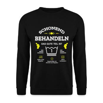 SCHONEND BEHANDELN 1 JAHR GEBURTSTAG BABY - Unisex Pullover - Schwarz - Vorne - Alina (178cm) & Michal (187cm)