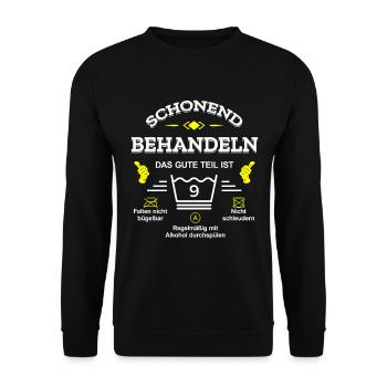 SCHONEND BEHANDELN 9. GEBURTSTAG KIND - Unisex Pullover - Schwarz - Vorne - Alina (178cm) & Michal (187cm)