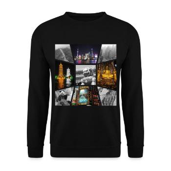 China Asia Collage Skyline City Metropolis Art - Unisex Sweatshirt - black - Front - Alina (178cm) & Michal (187cm)