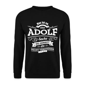 ADOLF, DER KATALYSATOR FÜR DEINEN ERFOLG - Unisex Pullover - Schwarz - Vorne - Alina (178cm) & Michal (187cm)