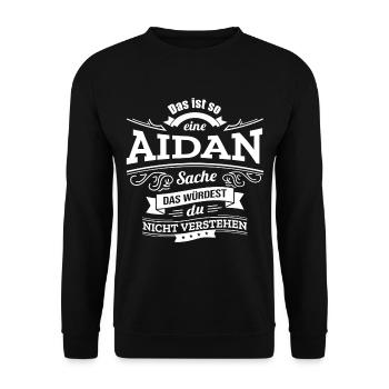 AIDAN, DER KATALYSATOR FÜR DEINEN ERFOLG - Unisex Pullover - Schwarz - Vorne - Alina (178cm) & Michal (187cm)