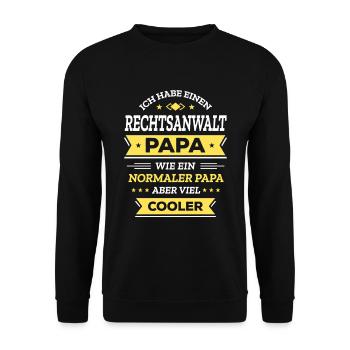 RECHTSANWALT PAPA COOL, KLUG, GERECHT, POWER - Unisex Pullover - Schwarz - Vorne - Alina (178cm) & Michal (187cm)