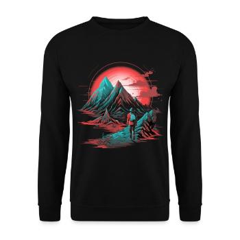 Hiking Mountain Mountains Mountaineering Climbing Nature Neon - Unisex Sweatshirt - black - Front - Alina (178cm) & Michal (187cm)