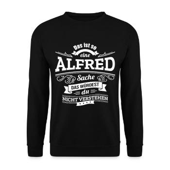 ALFRED, DER KATALYSATOR FÜR DEINEN ERFOLG - Unisex Pullover - Schwarz - Vorne - Alina (178cm) & Michal (187cm)