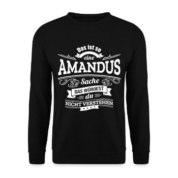 AMANDUS, DER KATALYSATOR FÜR DEINEN ERFOLG - Unisex Pullover - Schwarz - Vorne - Alina (178cm) & Michal (187cm)