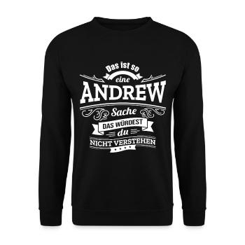 ANDREW, DER KATALYSATOR FÜR DEINEN ERFOLG - Unisex Pullover - Schwarz - Vorne - Alina (178cm) & Michal (187cm)