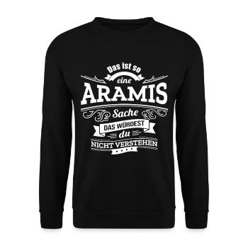 ARAMIS, DER KATALYSATOR FÜR DEINEN ERFOLG - Unisex Pullover - Schwarz - Vorne - Alina (178cm) & Michal (187cm)