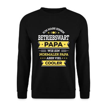 BETRIEBSWART PAPA - COOL, SERVICE, VATER, EXPERT - Unisex Pullover - Schwarz - Vorne - Alina (178cm) & Michal (187cm)