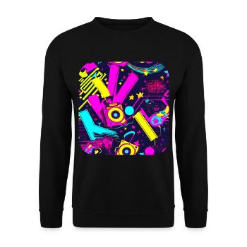 80er Neon Style Vintage Remix - Unisex Pullover - Schwarz - Vorne - Alina (178cm) & Michal (187cm)