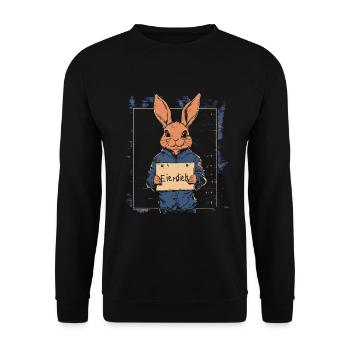 Hase Eierdieb Osterhase Mugshot Polizeifoto Ostern - Unisex Pullover - Schwarz - Vorne - Alina (178cm) & Michal (187cm)