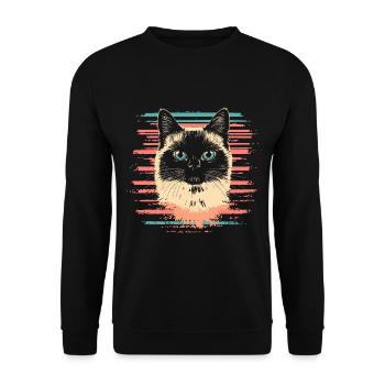 Birma Katze Vintage - Unisex Pullover - Schwarz - Vorne - Alina (178cm) & Michal (187cm)
