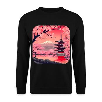 Asia Cherry Blossom Temple Holidays - Unisex Sweatshirt - black - Front - Alina (178cm) & Michal (187cm)