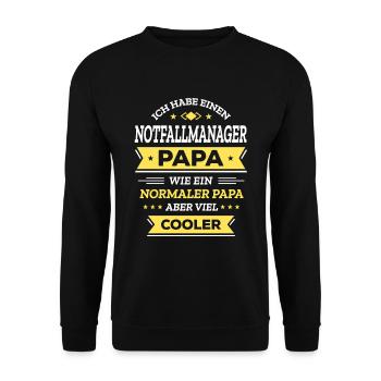 COOLER NOTFALLMANAGER PAPA VATERTAG GEBURTSTAG - Unisex Pullover - Schwarz - Vorne - Alina (178cm) & Michal (187cm)