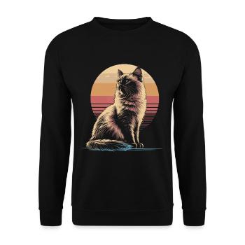 Silhouette de chat birman Vintage Sunset - Sweat-shirt Unisexe - noir - Devant - Alina (178cm) & Michal (187cm)