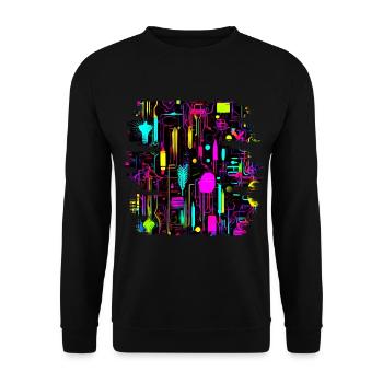 Neon Farben Bunt Kreativ Style Glow - Unisex Pullover - Schwarz - Vorne - Alina (178cm) & Michal (187cm)