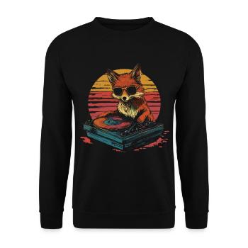 Renard avec des lunettes de soleil en tant que DJ à la platine - Sweat-shirt Unisexe - noir - Devant - Alina (178cm) & Michal (187cm)