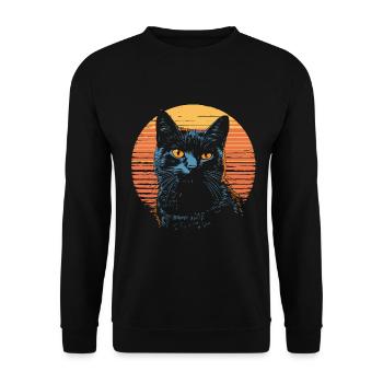 Russisch Blau Katze Vintage - Unisex Pullover - Schwarz - Vorne - Alina (178cm) & Michal (187cm)