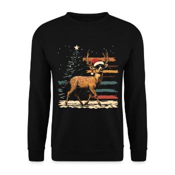 Cerf avec chapeau de Père Noël et lunettes de soleil - Sweat-shirt Unisexe - noir - Devant - Alina (178cm) & Michal (187cm)