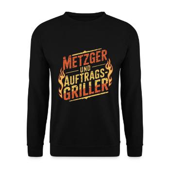 Metzger und Auftragsgriller - Unisex Pullover - Schwarz - Vorne - Alina (178cm) & Michal (187cm)