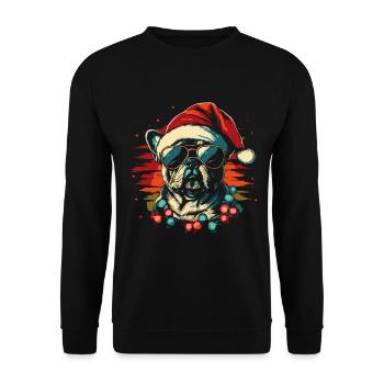 Französische Bulldogge Weihnachten Lichterkette - Unisex Pullover - Schwarz - Vorne - Alina (178cm) & Michal (187cm)