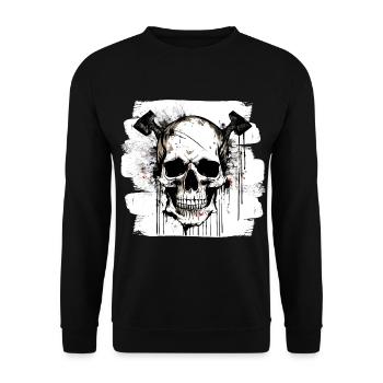 Totenschädel Rocker Heavy Metal Tattoo - Unisex Pullover - Schwarz - Vorne - Alina (178cm) & Michal (187cm)