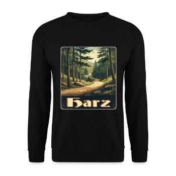 Harz Wanderweg - Unisex Pullover - Schwarz - Vorne - Alina (178cm) & Michal (187cm)
