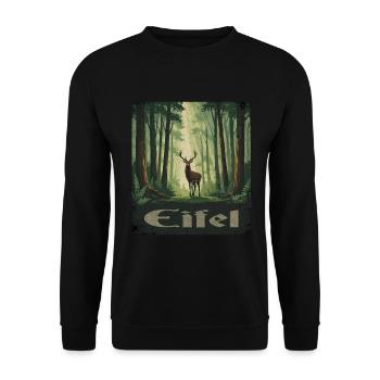 Eifel mit Hirsch - Unisex Pullover - Schwarz - Vorne - Alina (178cm) & Michal (187cm)